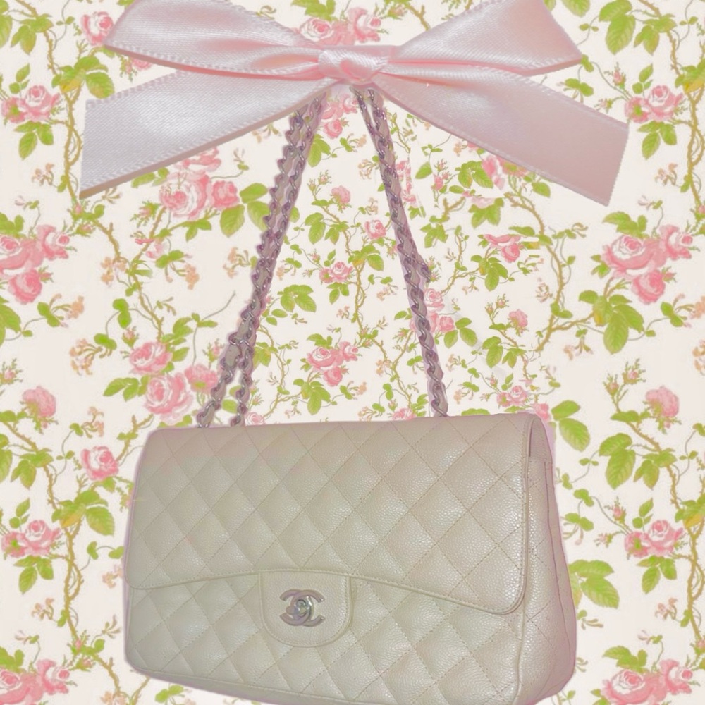 Rare white leather Chanel bad with identification card , only used a few times